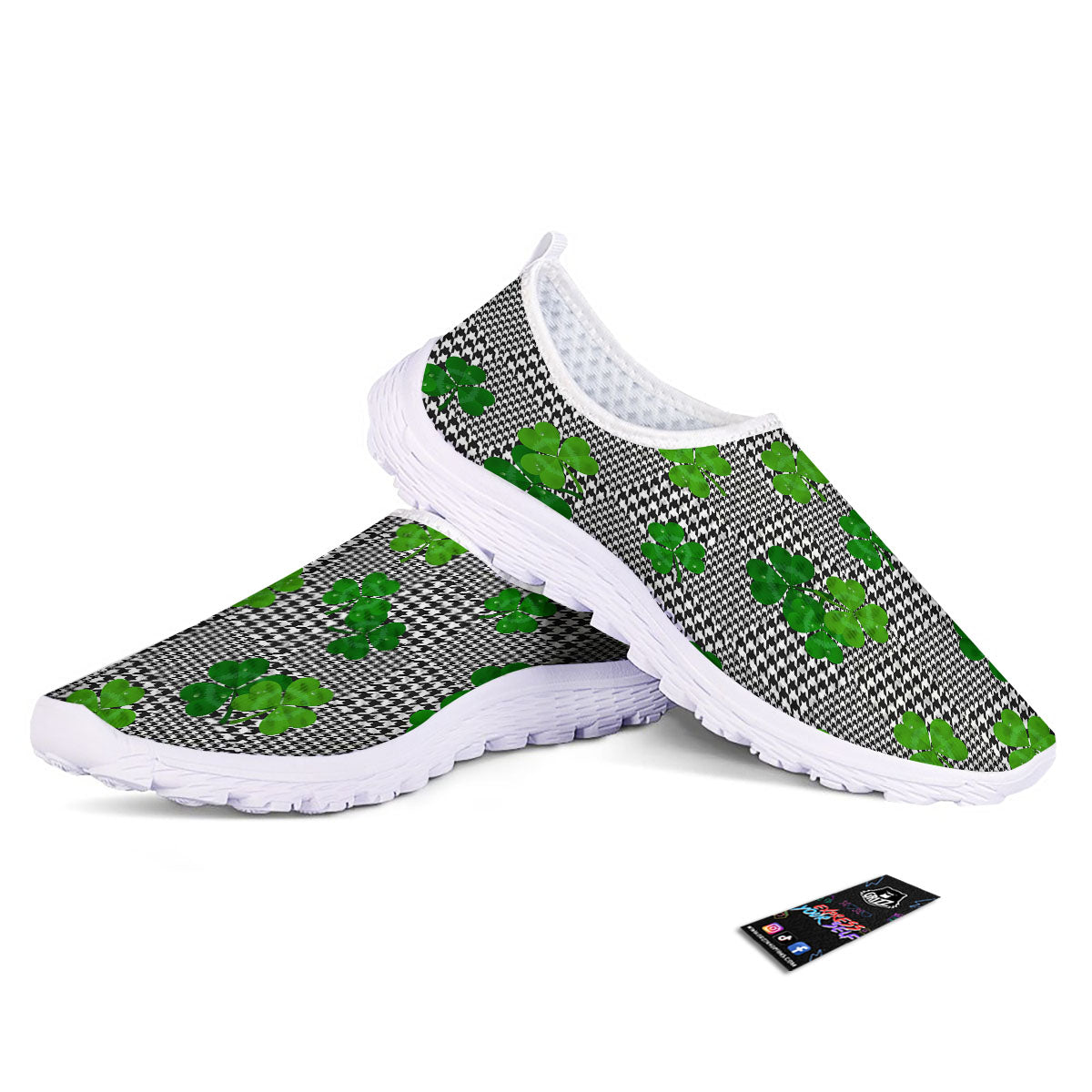 Houndstooth Shamrocks Print Pattern Nurse Shoes-grizzshop