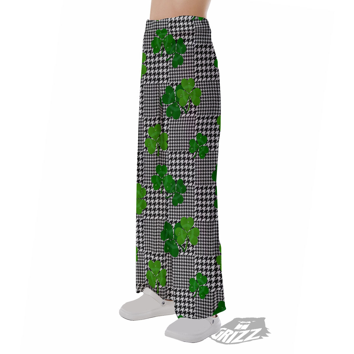 Houndstooth Shamrocks Print Pattern Pajama Pants-grizzshop