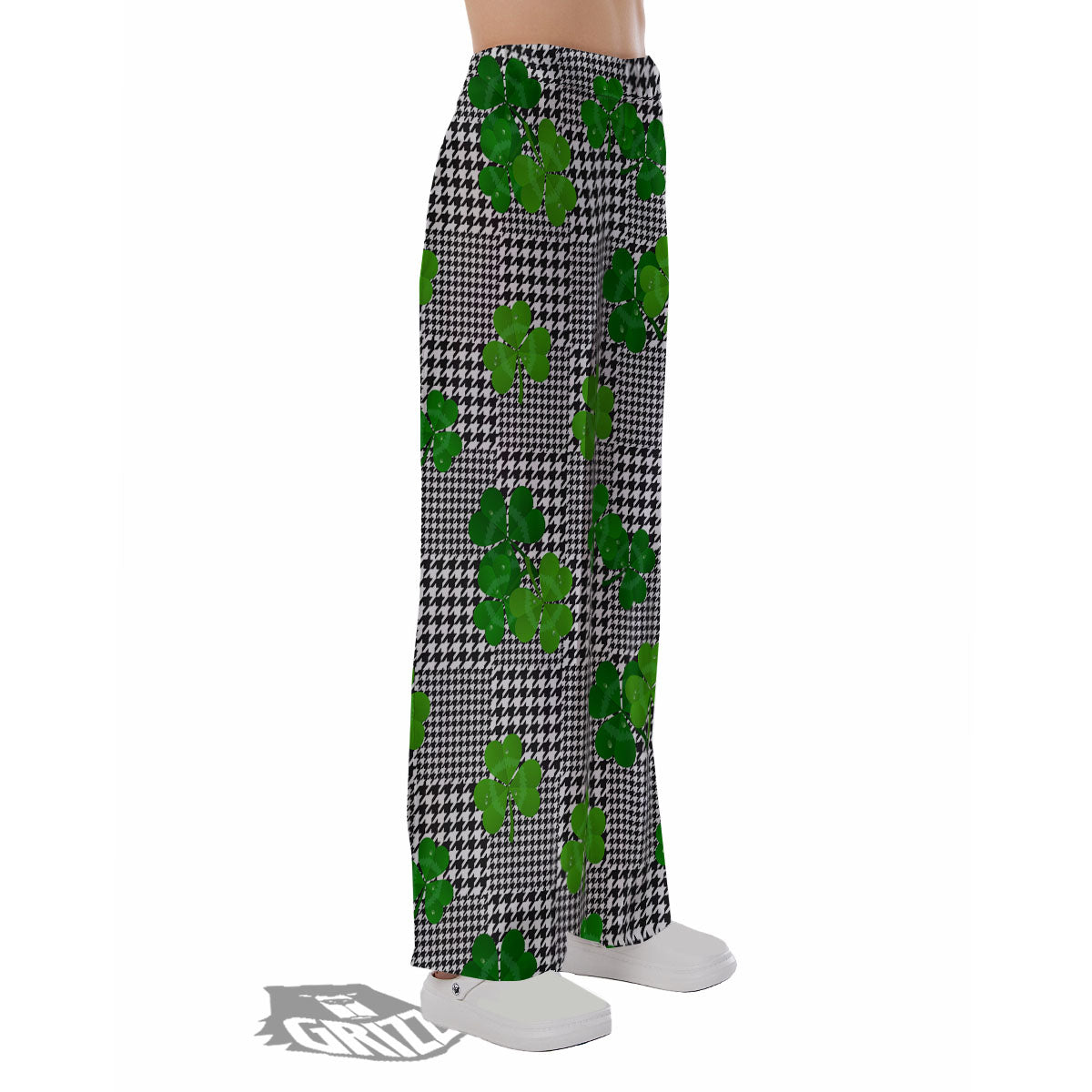Houndstooth Shamrocks Print Pattern Pajama Pants-grizzshop
