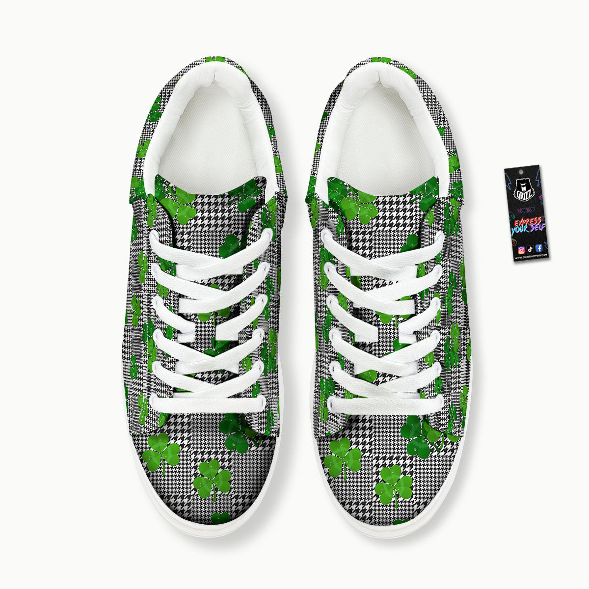 Houndstooth Shamrocks Print Pattern Platform Shoes-grizzshop