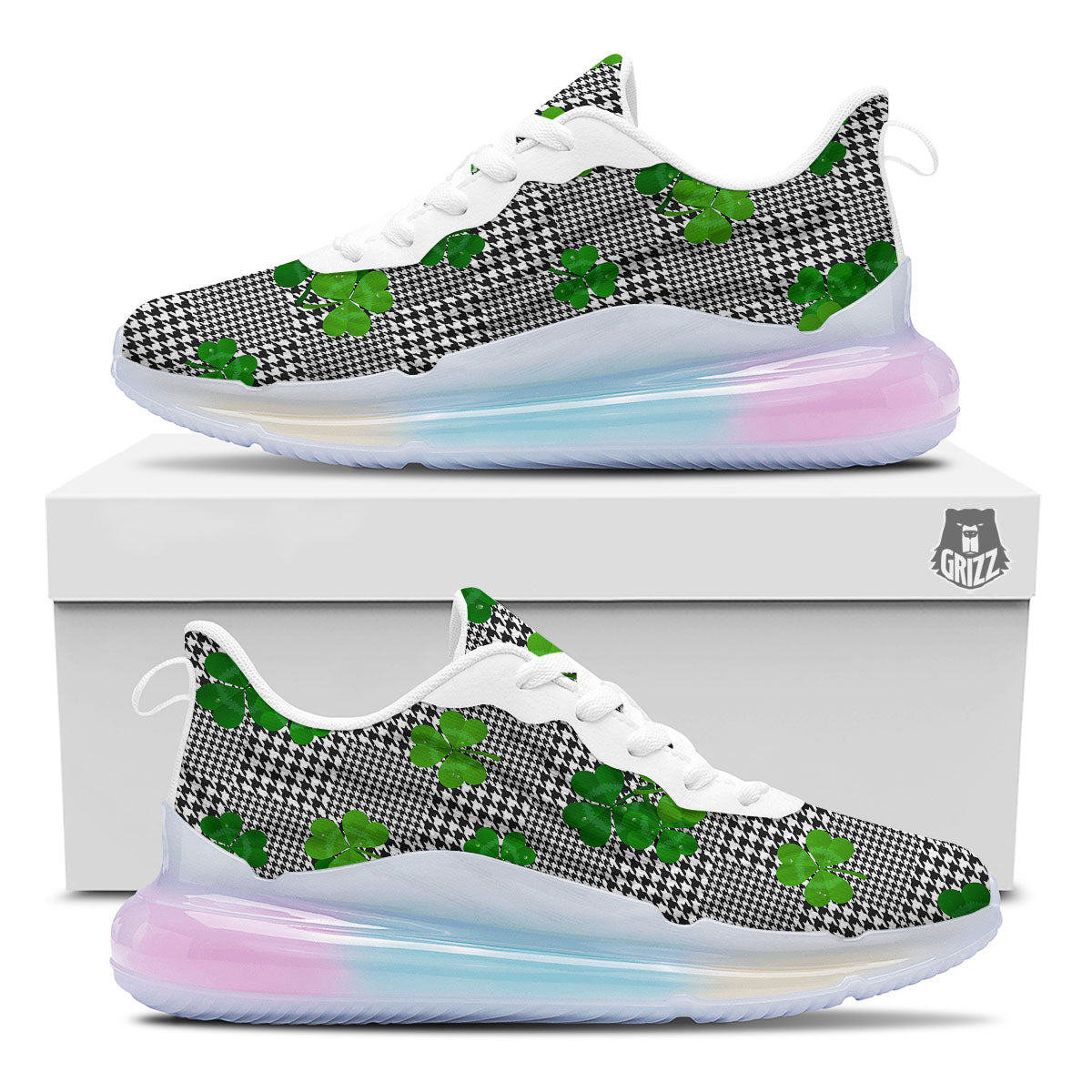 Houndstooth Shamrocks Print Pattern Running Sneakers-grizzshop
