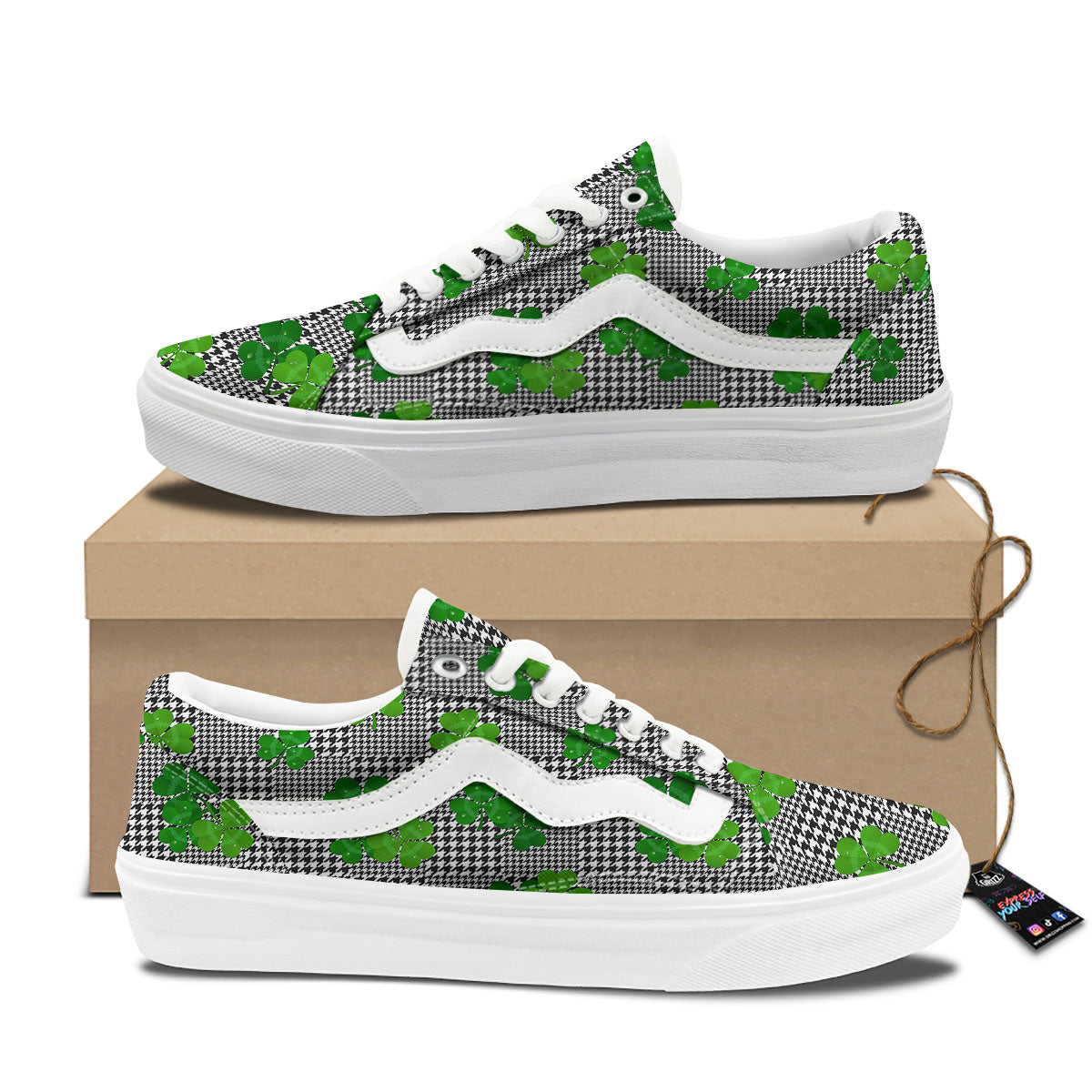 Houndstooth Shamrocks Print Pattern Skate Shoes-grizzshop