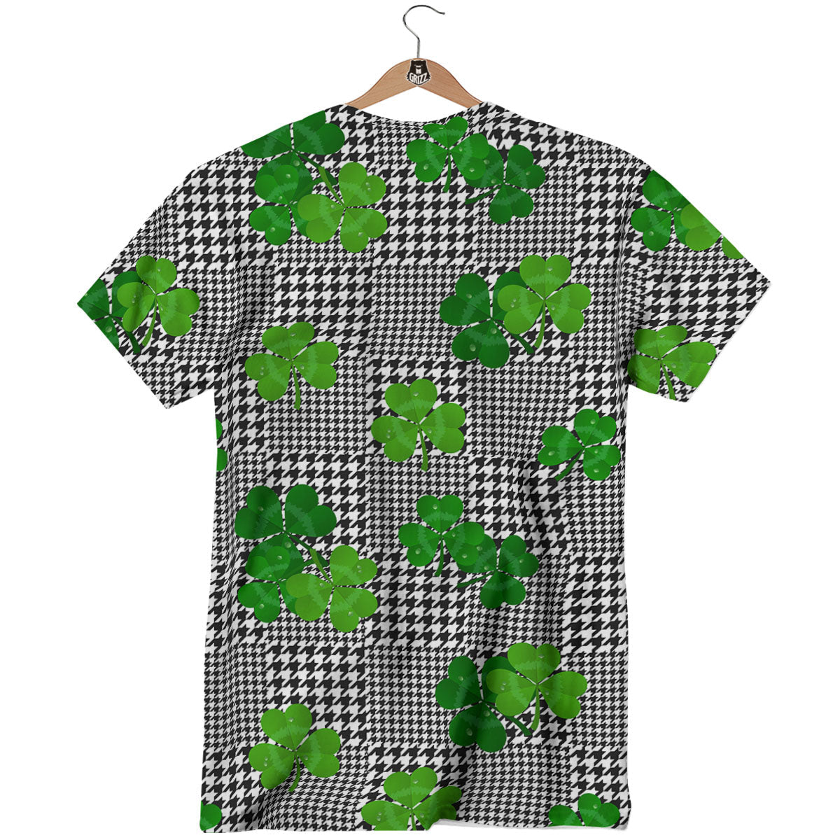 Houndstooth Shamrocks Print Pattern T-Shirt-grizzshop