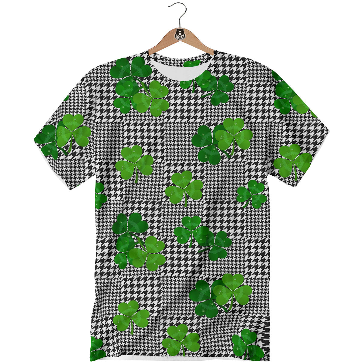Houndstooth Shamrocks Print Pattern T-Shirt-grizzshop