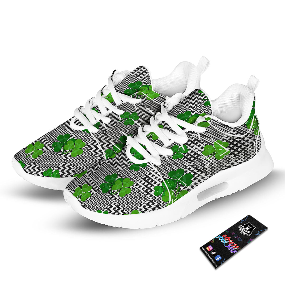 Houndstooth Shamrocks Print Pattern Tennis Shoes-grizzshop