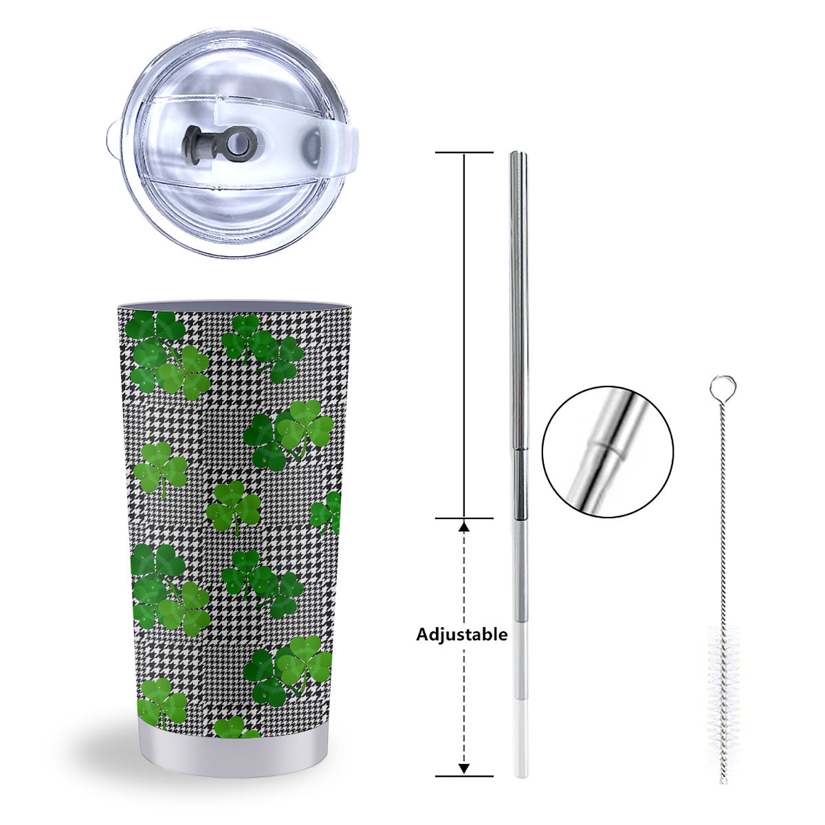 Houndstooth Shamrocks Print Pattern Tumbler-grizzshop