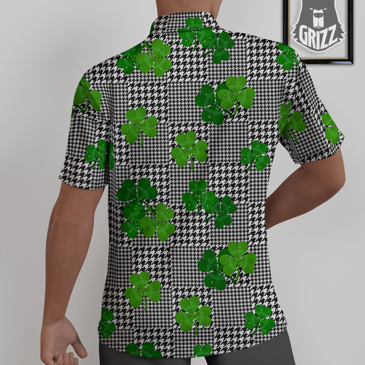 Houndstooth Shamrocks Print Pattern Untucked Shirts-grizzshop