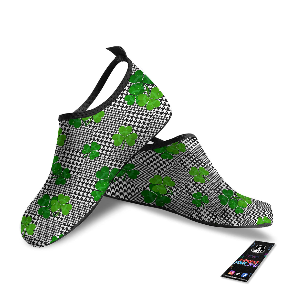 Houndstooth Shamrocks Print Pattern Water Shoes-grizzshop