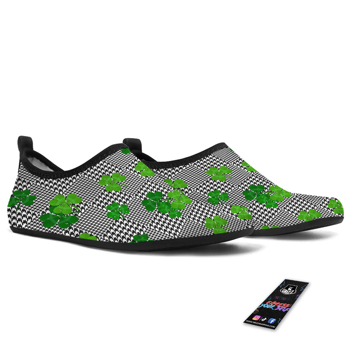 Houndstooth Shamrocks Print Pattern Water Shoes-grizzshop