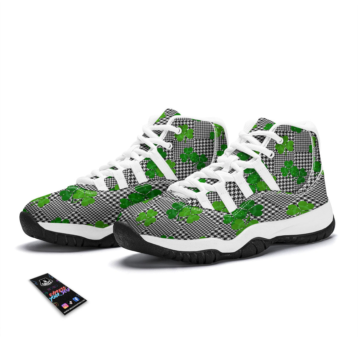 Houndstooth Shamrocks Print Pattern White Bball Shoes-grizzshop