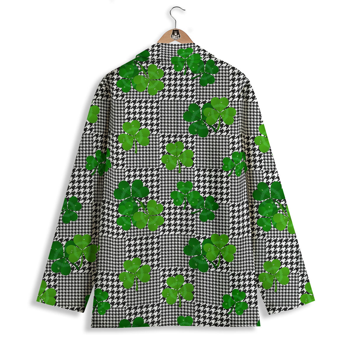 Houndstooth Shamrocks Print Pattern Women's Blazer-grizzshop