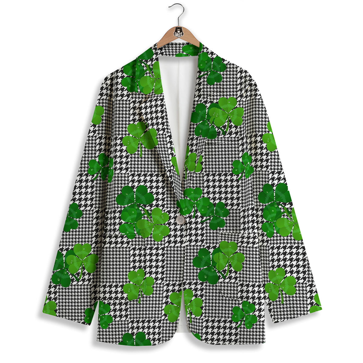 Houndstooth Shamrocks Print Pattern Women's Blazer-grizzshop