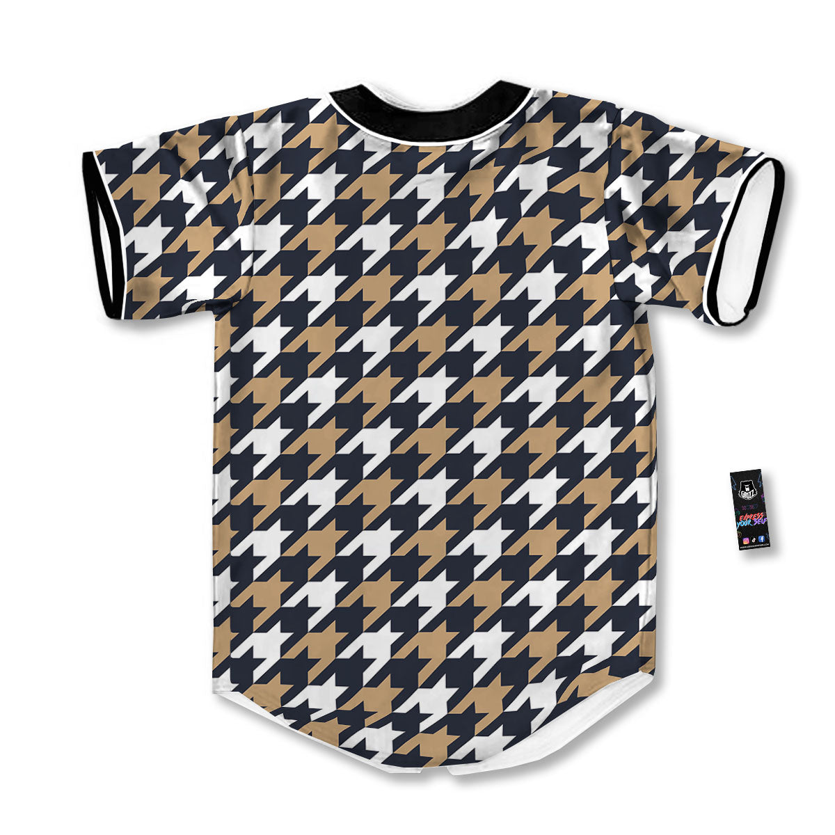 Houndstooth Tan And Brown Print Pattern Baseball Jersey-grizzshop