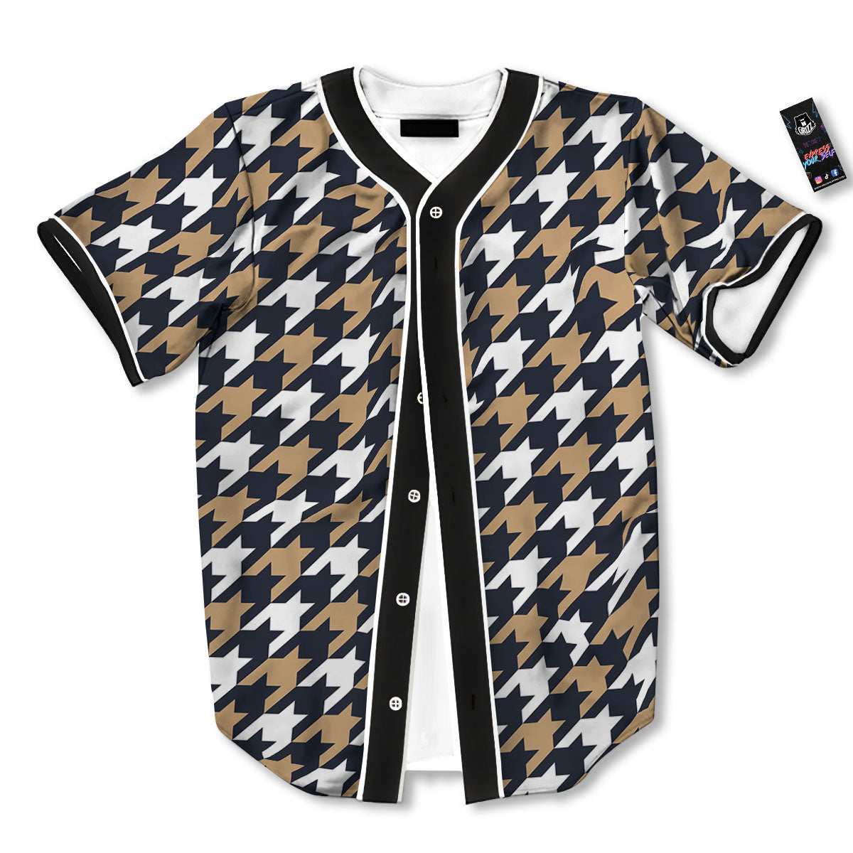 Houndstooth Tan And Brown Print Pattern Baseball Jersey-grizzshop