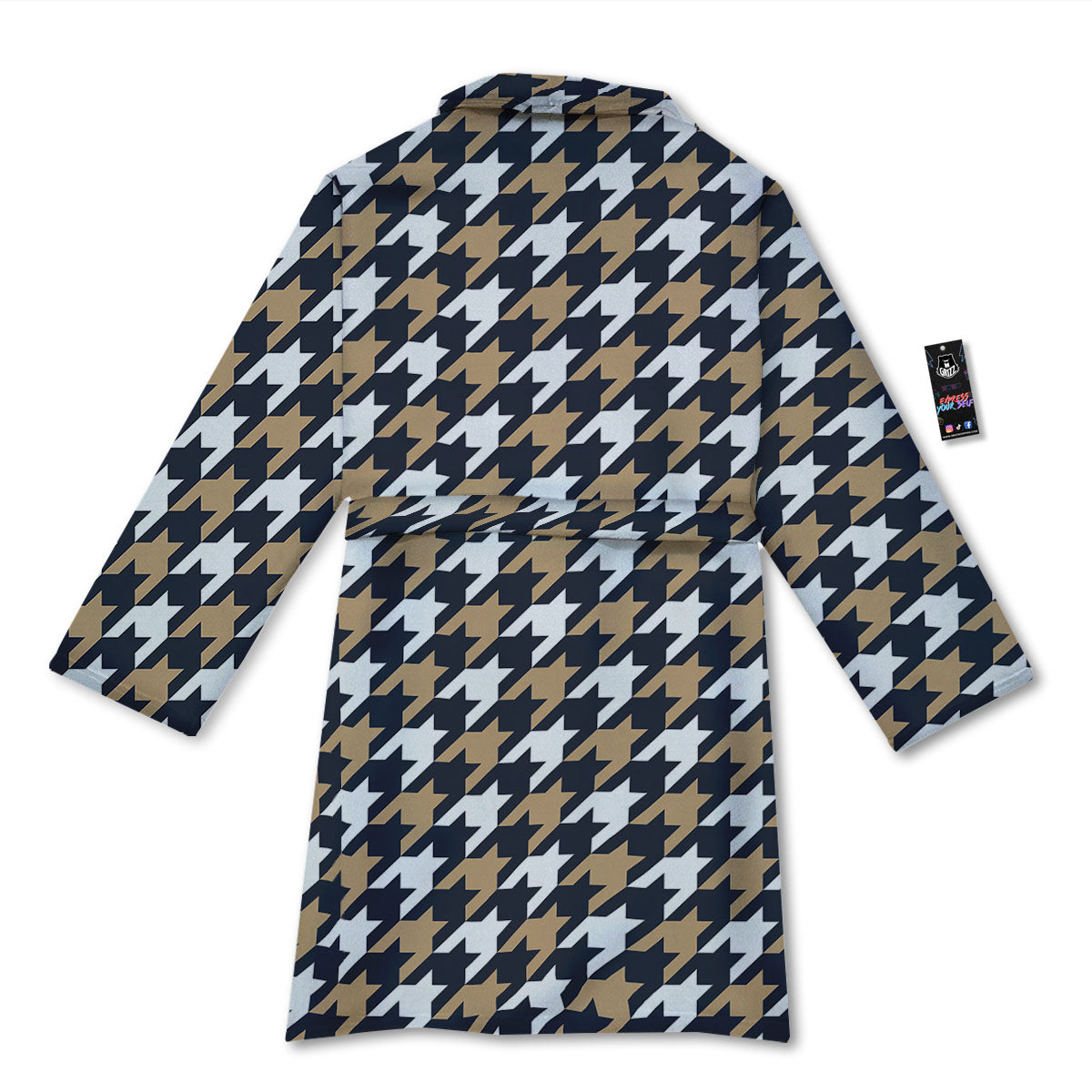 Houndstooth Tan And Brown Print Pattern Bathrobe-grizzshop