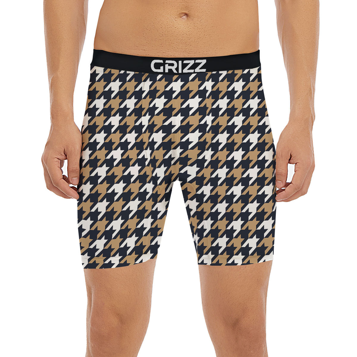 Houndstooth Tan And Brown Print Pattern Boxer Briefs-grizzshop