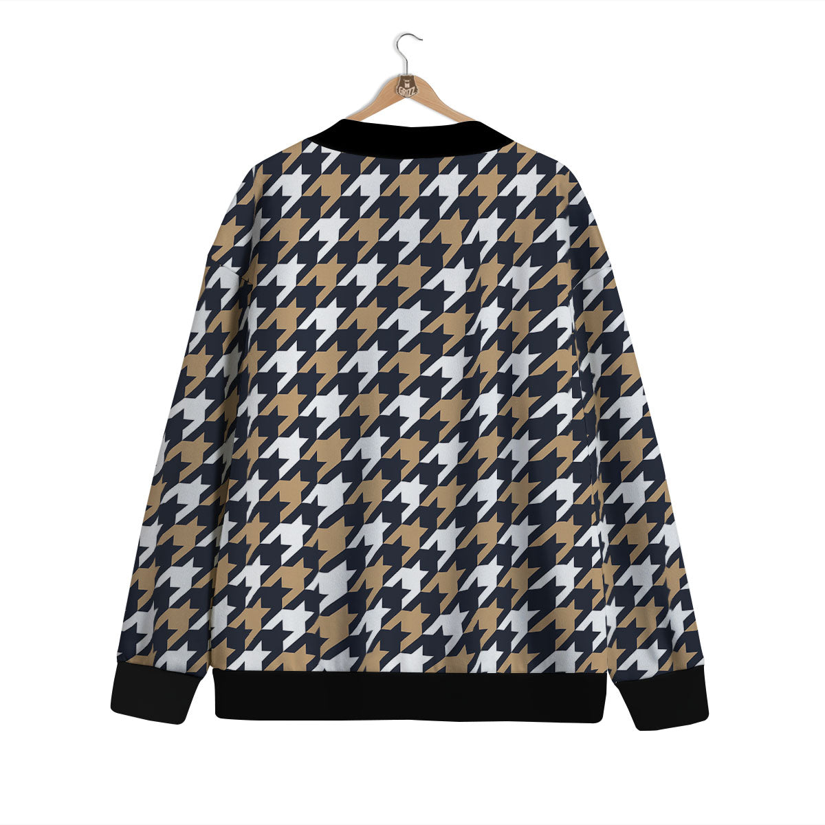 Houndstooth Tan And Brown Print Pattern Cardigan-grizzshop