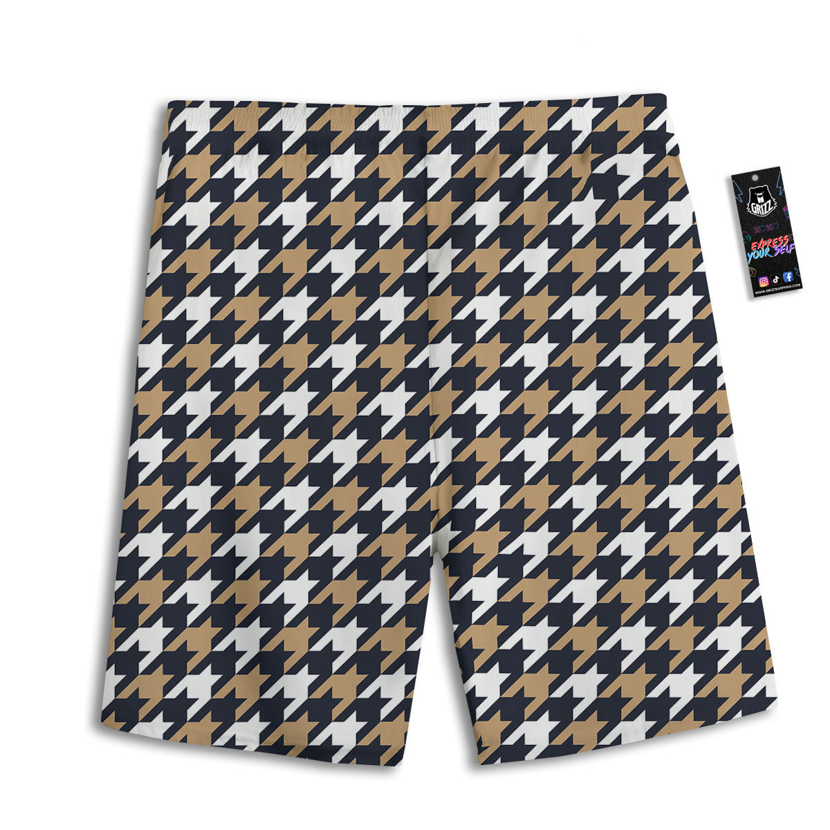 Houndstooth Tan And Brown Print Pattern Men's Athletic Shorts