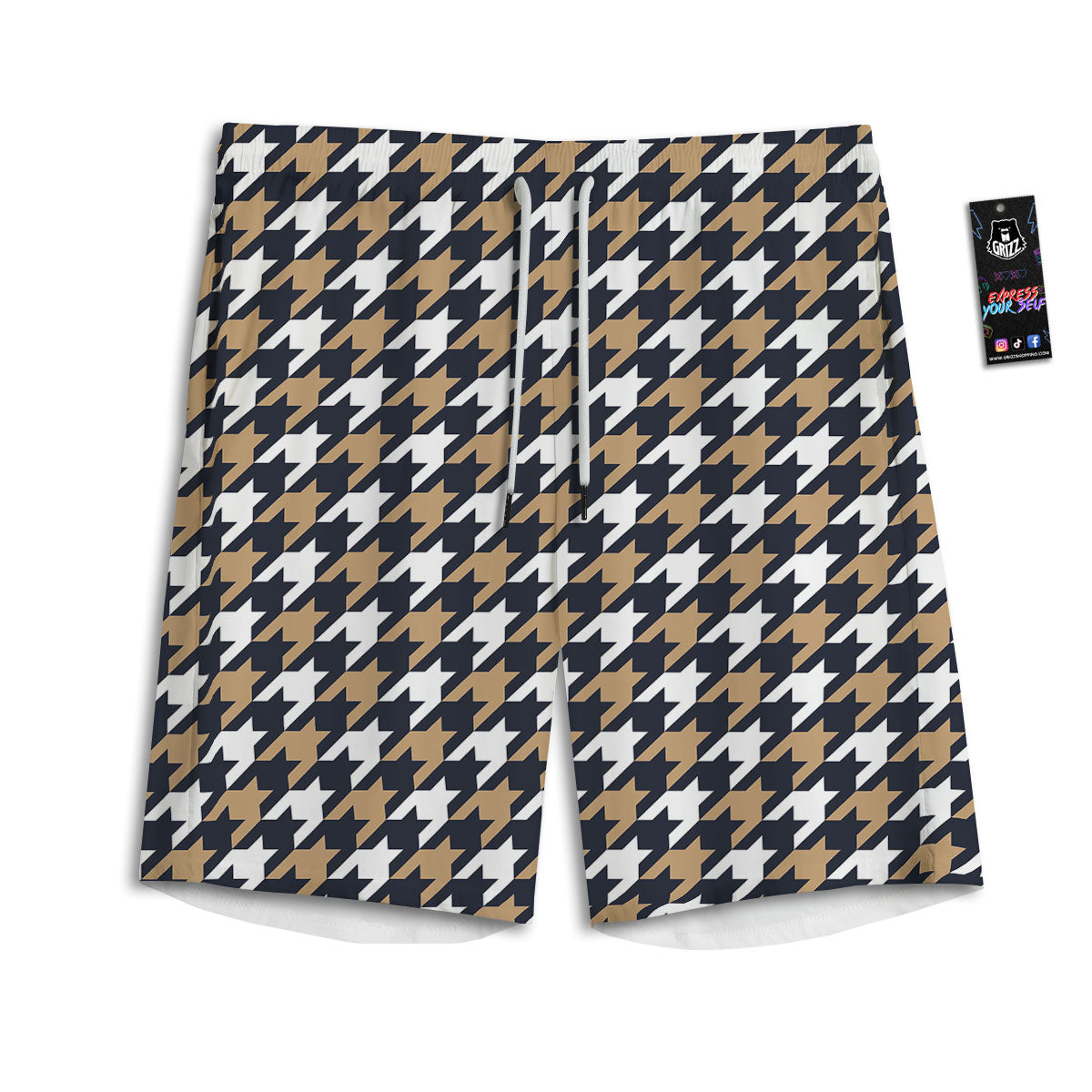 Houndstooth Tan And Brown Print Pattern Men's Athletic Shorts