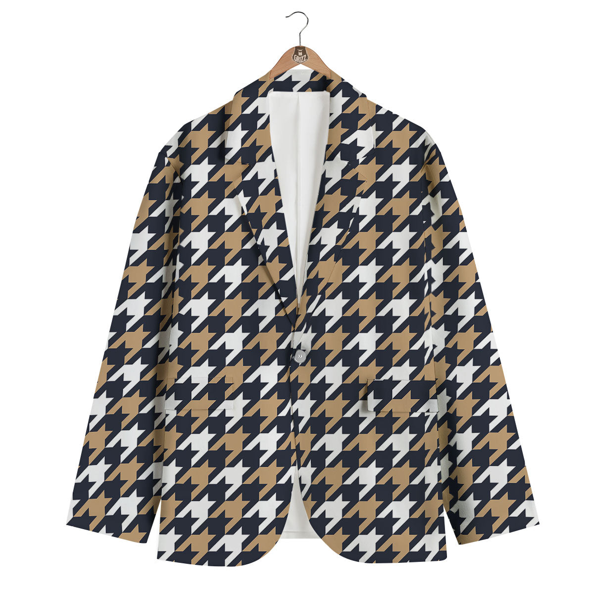 Houndstooth Tan And Brown Print Pattern Men's Blazer-grizzshop