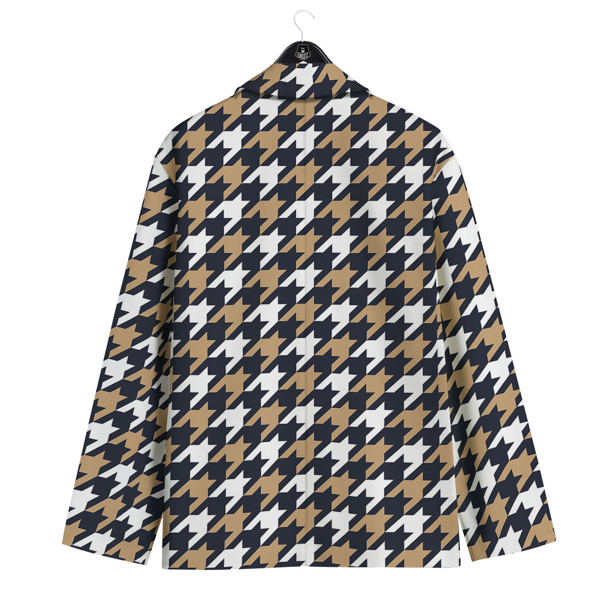 Houndstooth Tan And Brown Print Pattern Men's Sport Coat-grizzshop