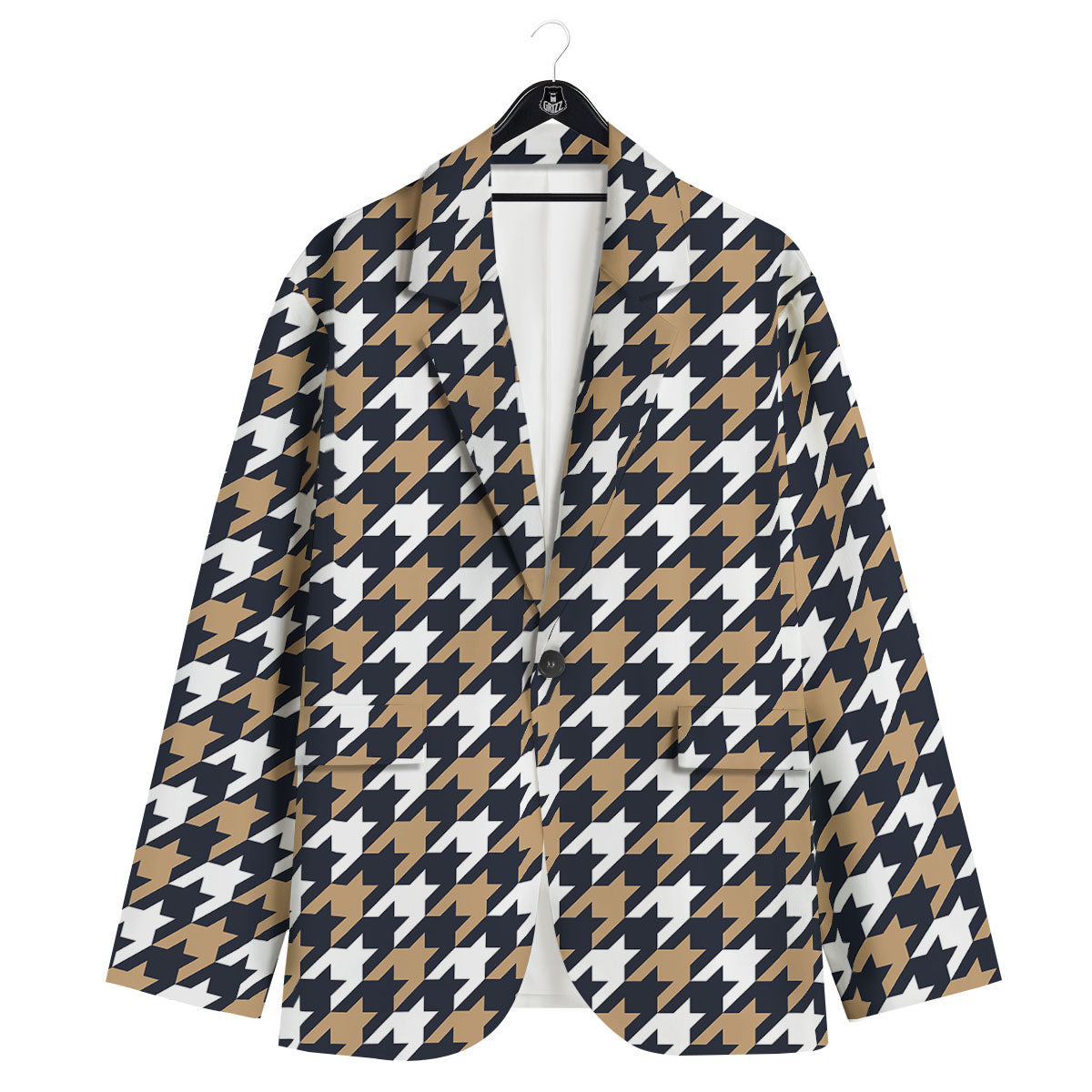 Houndstooth Tan And Brown Print Pattern Men's Sport Coat-grizzshop