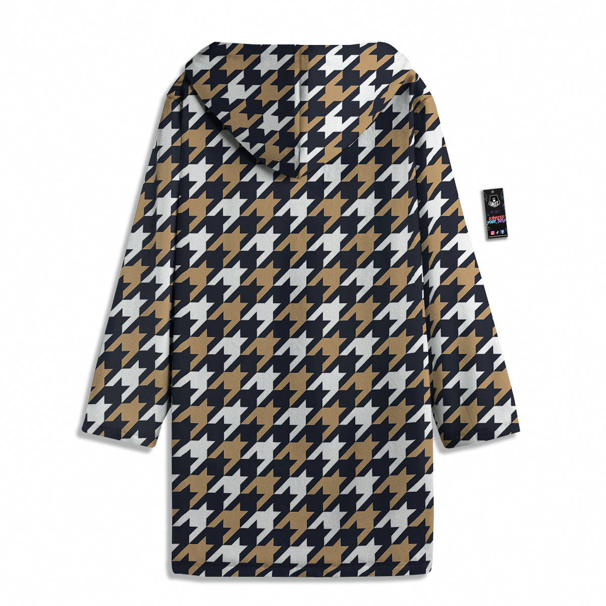 Houndstooth Tan And Brown Print Pattern Men's Windbreaker Jacket-grizzshop
