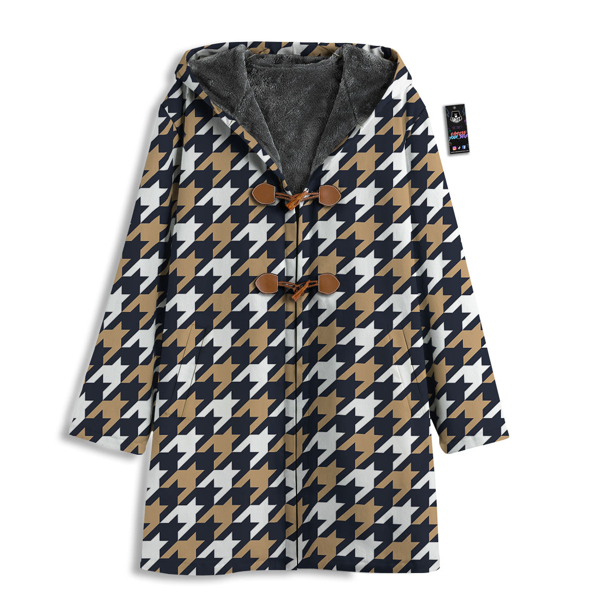 Houndstooth Tan And Brown Print Pattern Men's Windbreaker Jacket-grizzshop