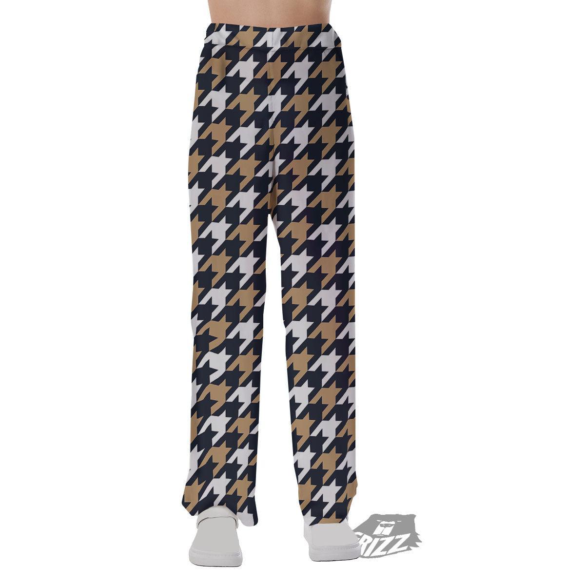 Houndstooth Tan And Brown Print Pattern Pajama Pants-grizzshop