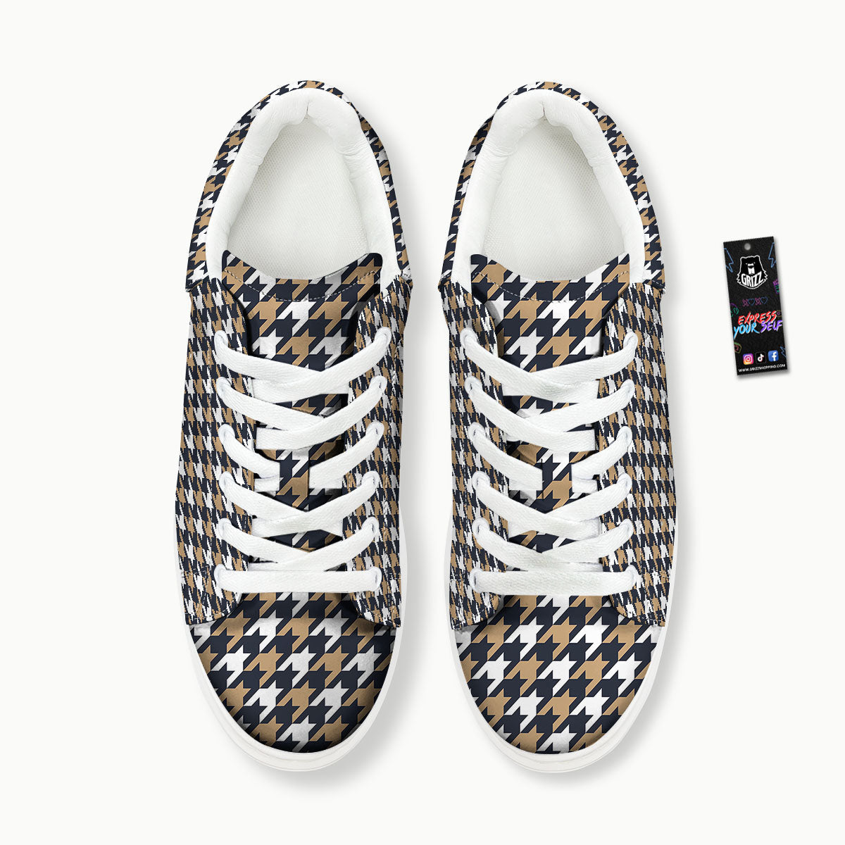 Houndstooth Tan And Brown Print Pattern Platform Shoes-grizzshop