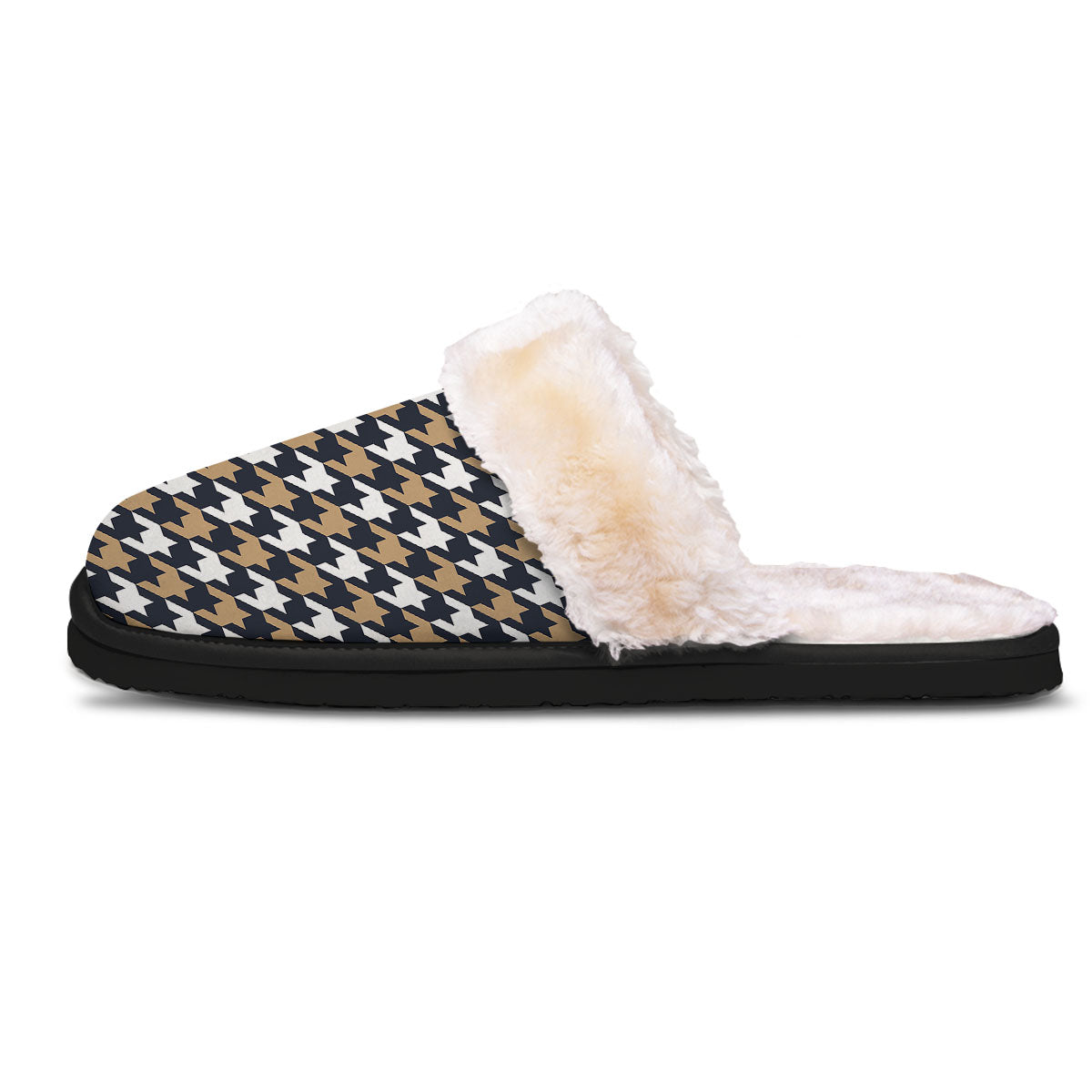 Houndstooth Tan And Brown Print Pattern Slippers-grizzshop