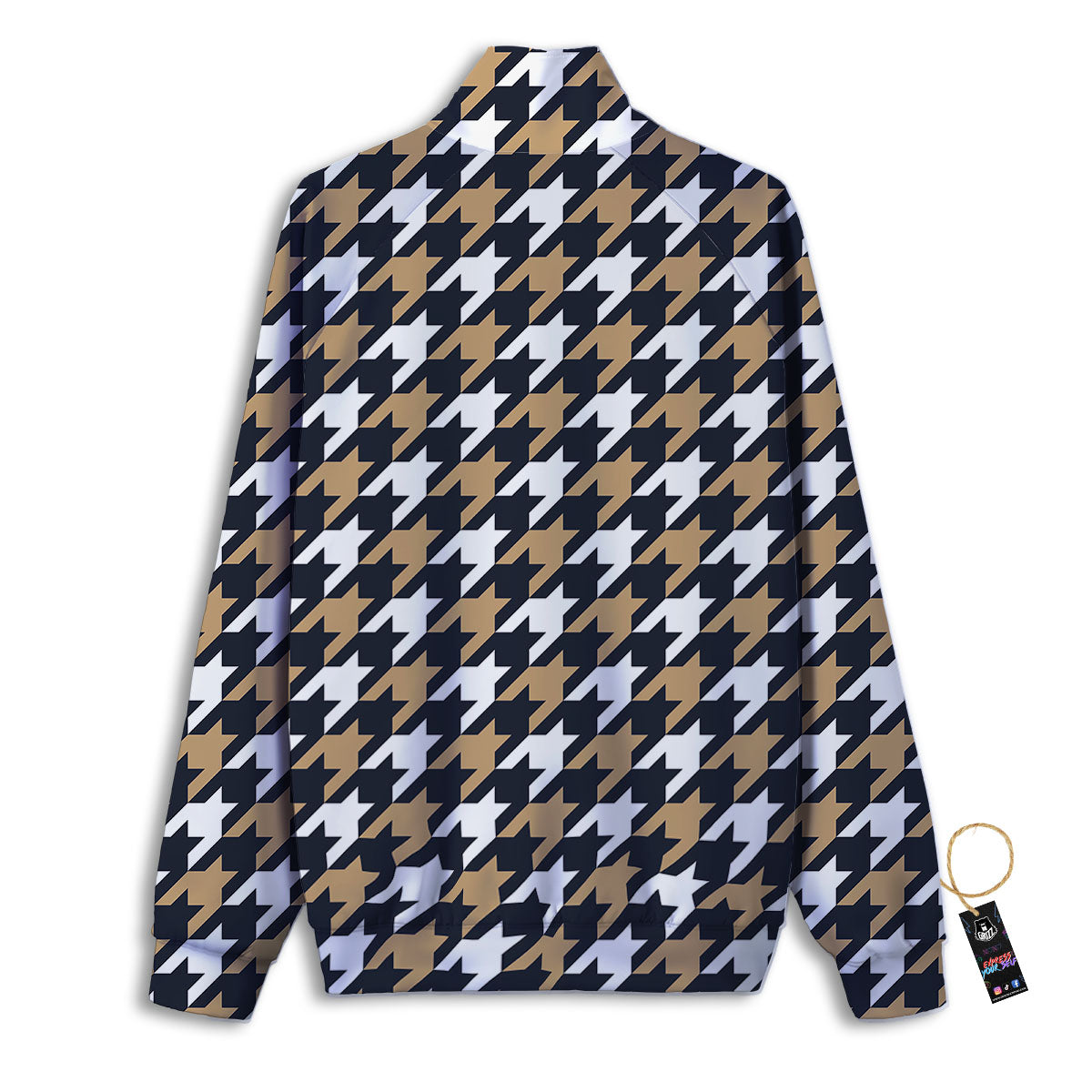 Houndstooth Tan And Brown Print Pattern Track Jacket-grizzshop