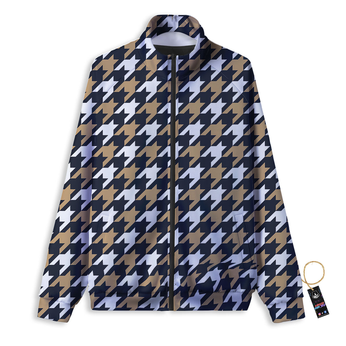 Houndstooth Tan And Brown Print Pattern Track Jacket-grizzshop