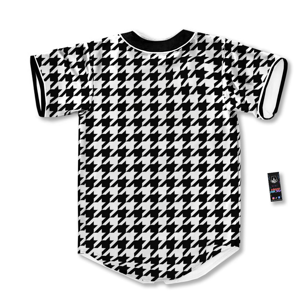 Houndstooth White And Black Print Baseball Jersey-grizzshop