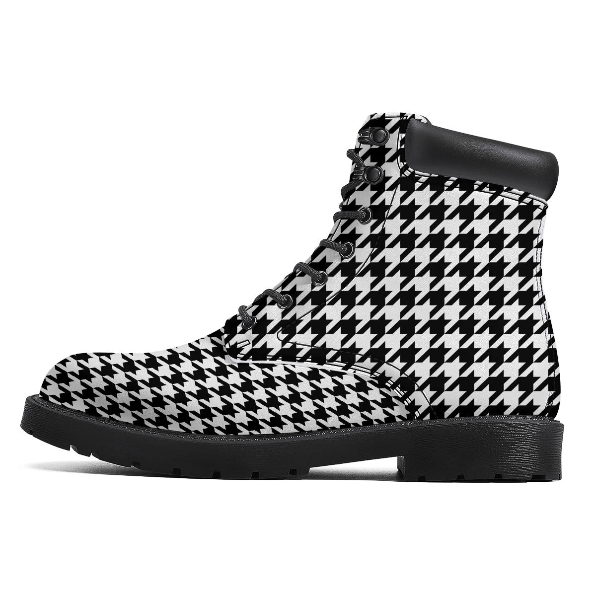 Houndstooth White And Black Print Boots-grizzshop