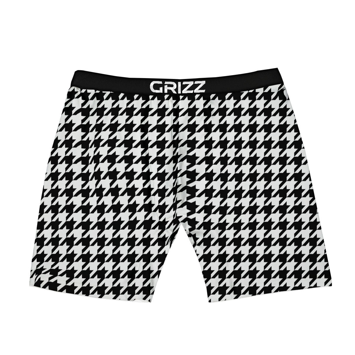 Houndstooth White And Black Print Boxer Briefs-grizzshop