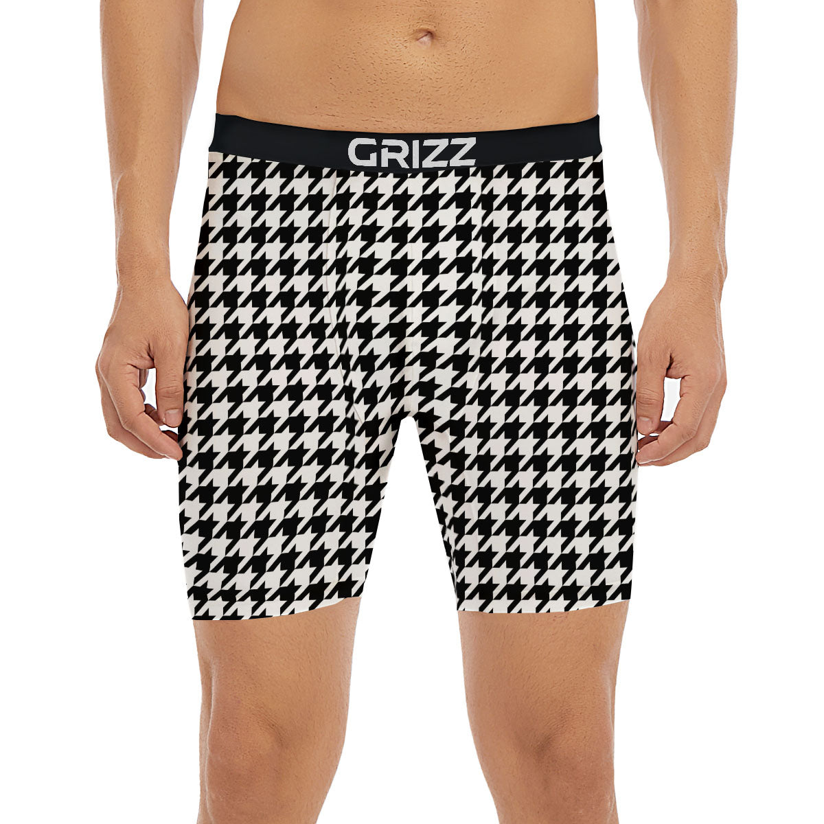 Houndstooth White And Black Print Boxer Briefs-grizzshop
