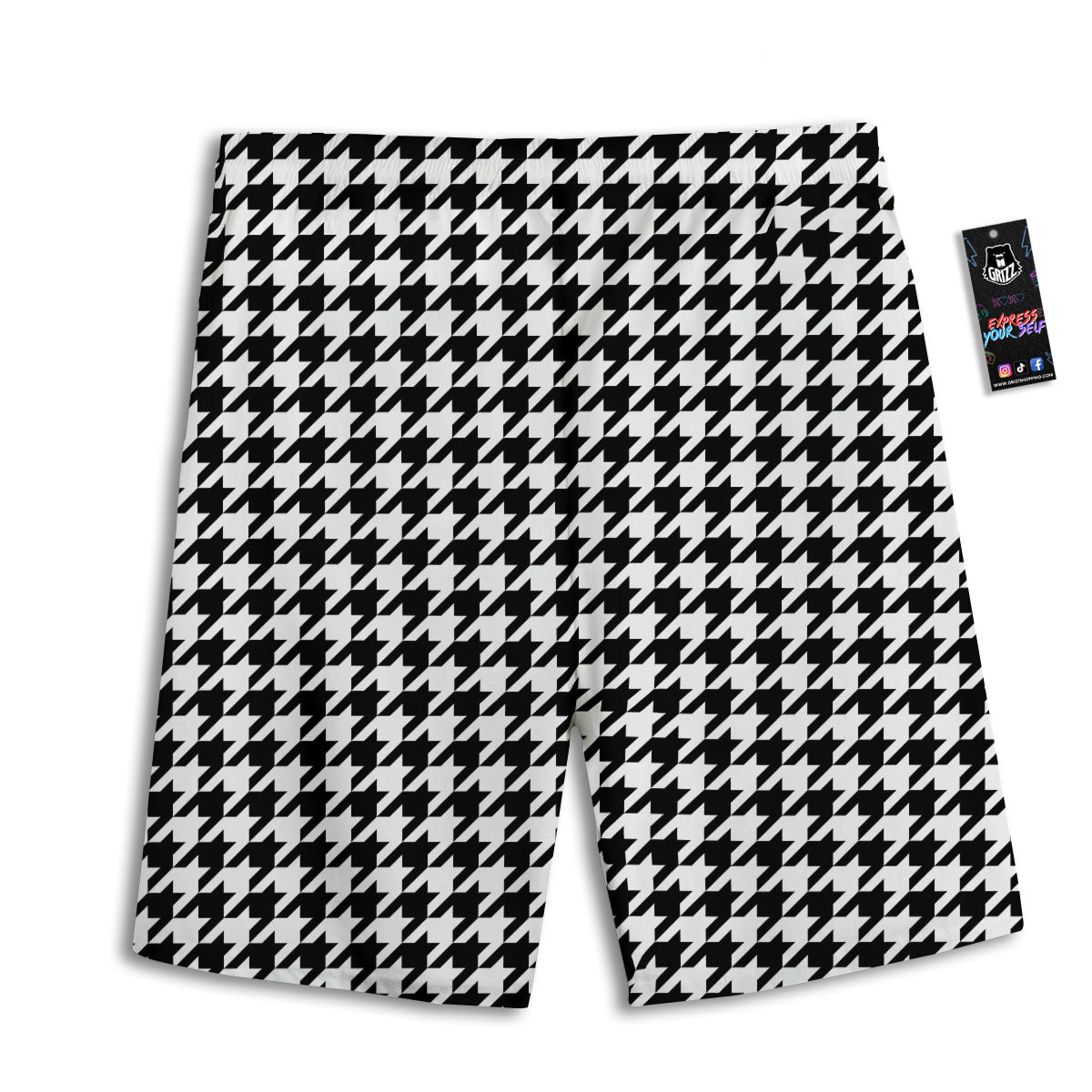 Houndstooth White And Black Print Men's Athletic Shorts