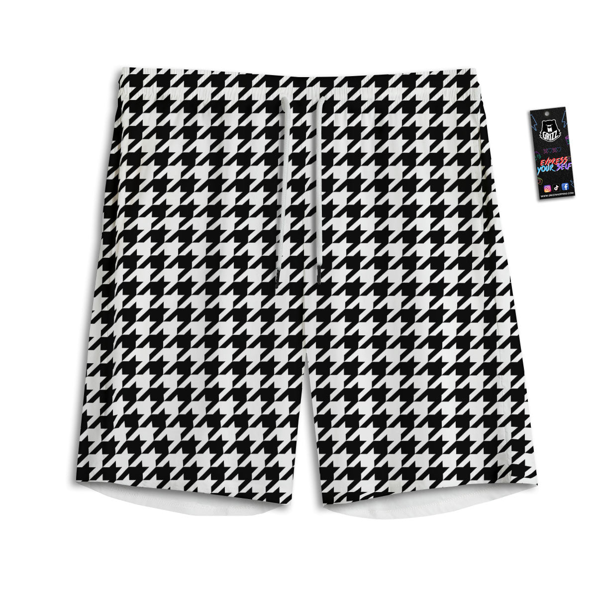Houndstooth White And Black Print Men's Athletic Shorts