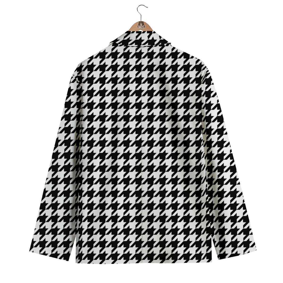 Houndstooth White And Black Print Men's Blazer-grizzshop