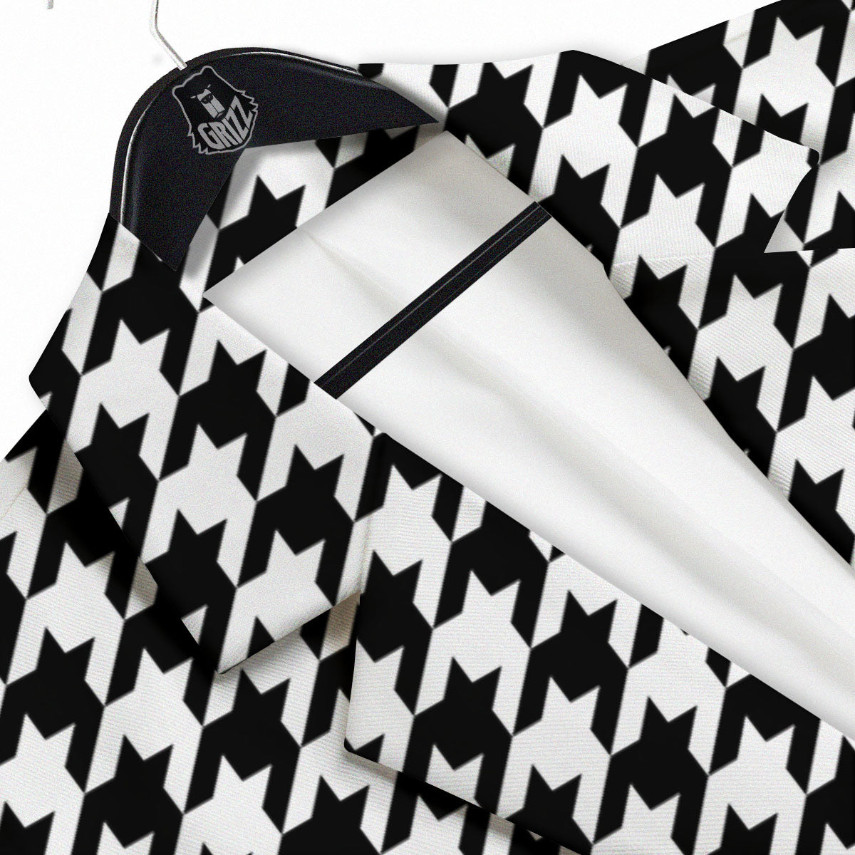 Houndstooth White And Black Print Men's Sport Coat-grizzshop
