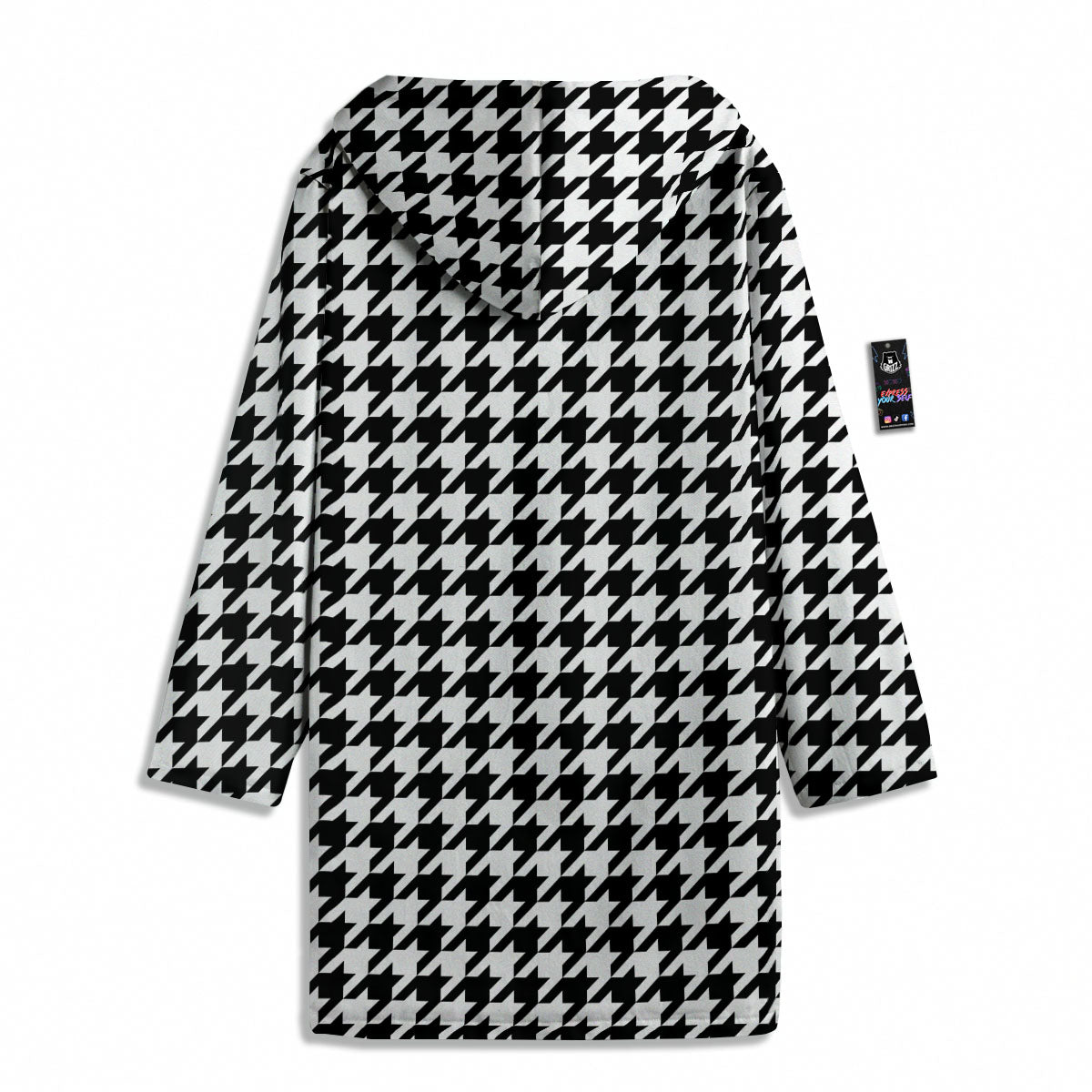 Houndstooth White And Black Print Men's Windbreaker Jacket-grizzshop