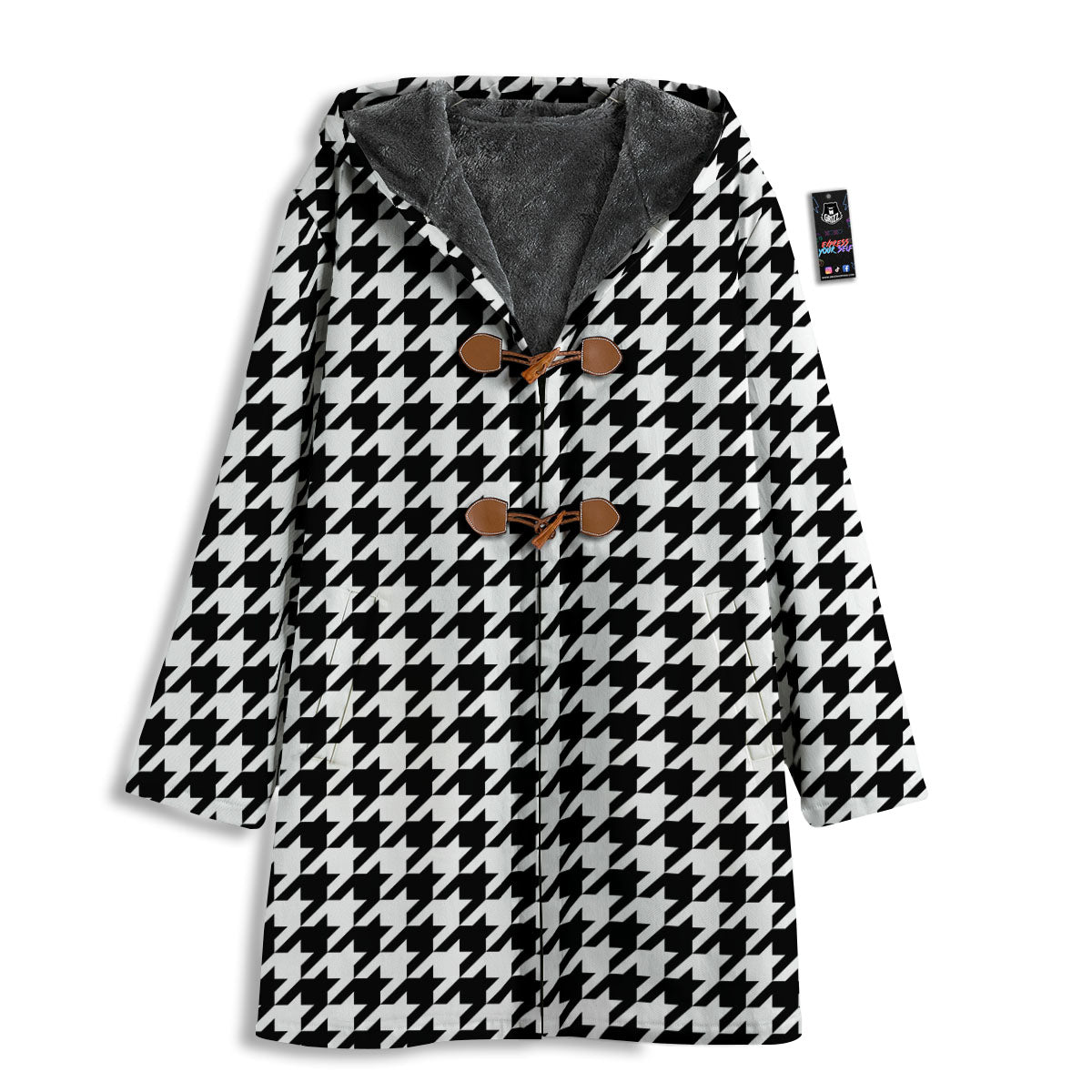 Houndstooth White And Black Print Men's Windbreaker Jacket-grizzshop
