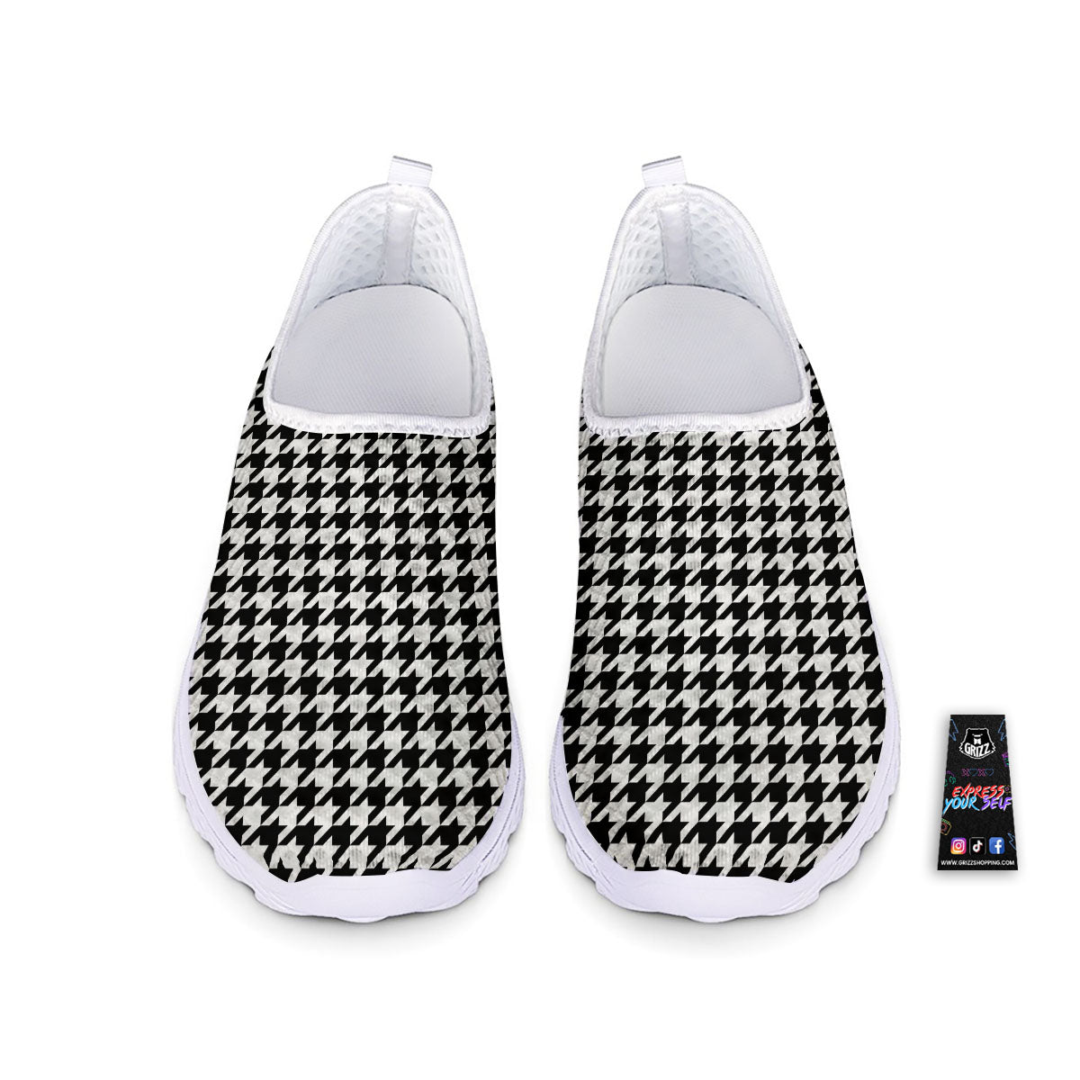 Houndstooth White And Black Print Nurse Shoes-grizzshop