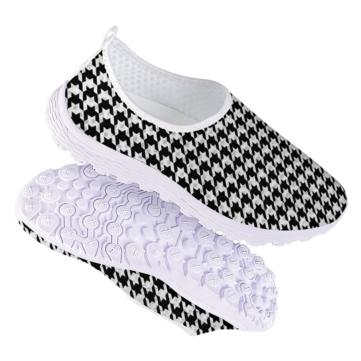 Houndstooth White And Black Print Nurse Shoes-grizzshop