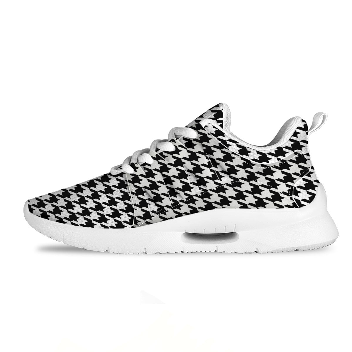 Houndstooth White And Black Print Tennis Shoes-grizzshop