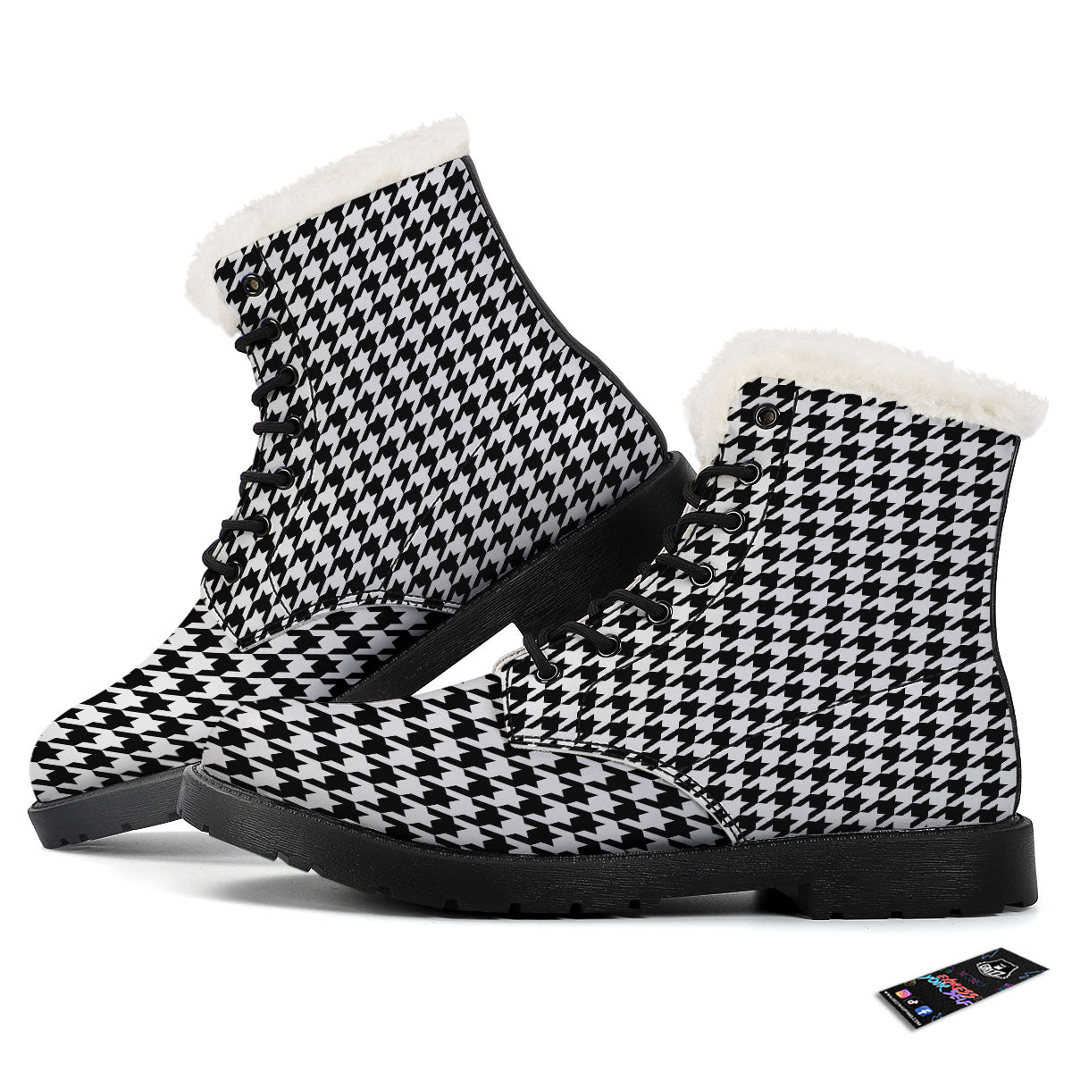 Houndstooth White And Black Print Winter Boots-grizzshop