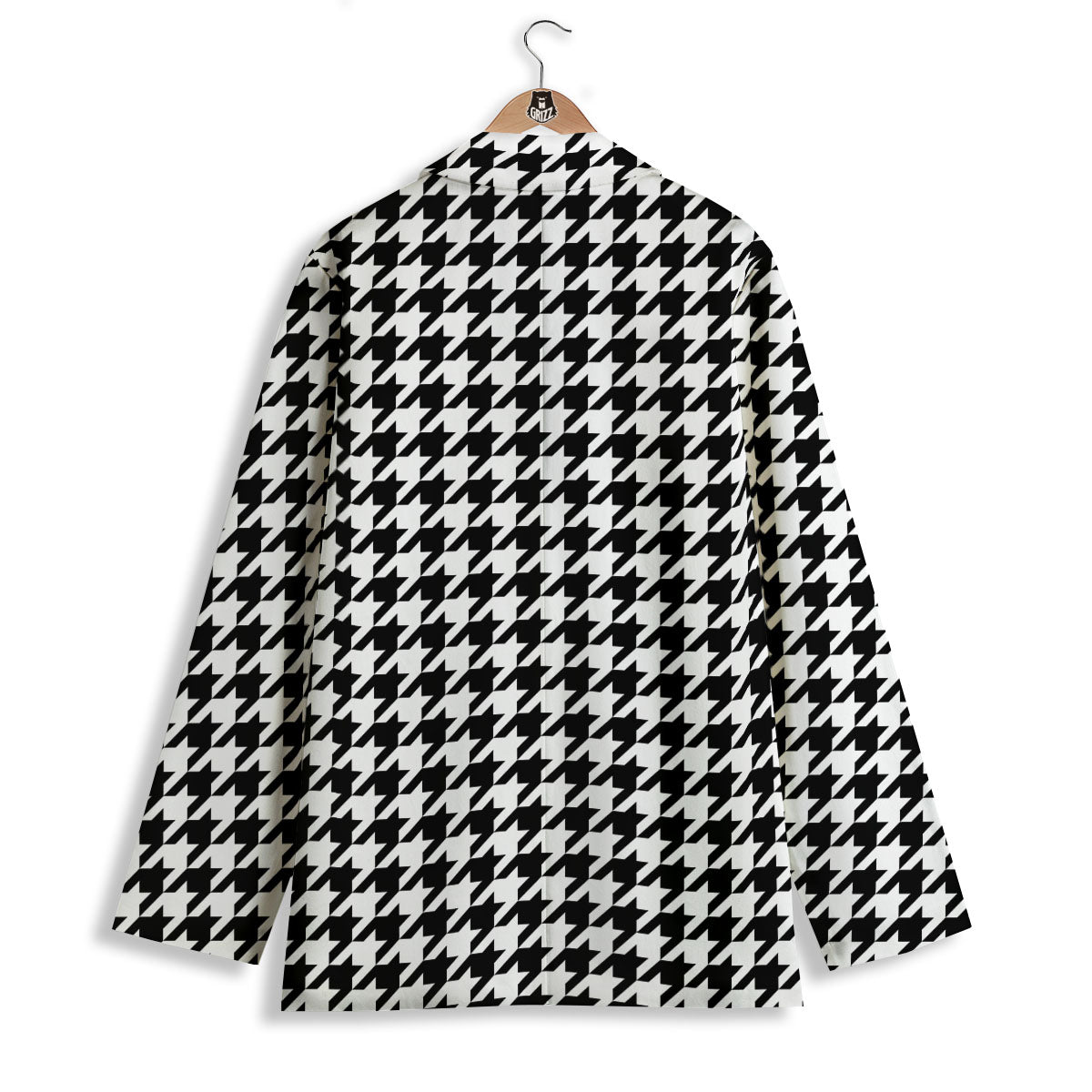 Houndstooth White And Black Print Women's Blazer-grizzshop