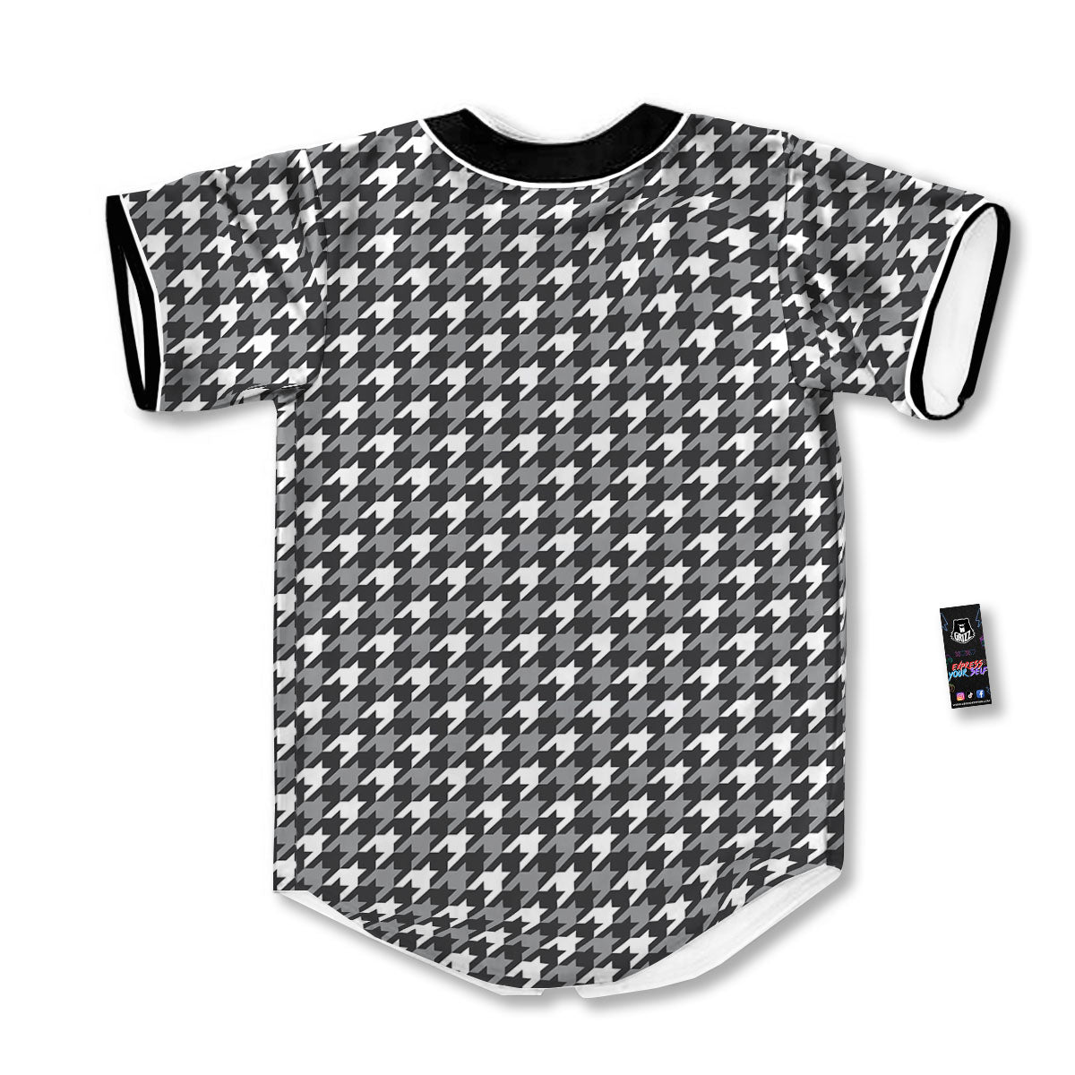 Houndstooth White And Grey Print Pattern Baseball Jersey-grizzshop