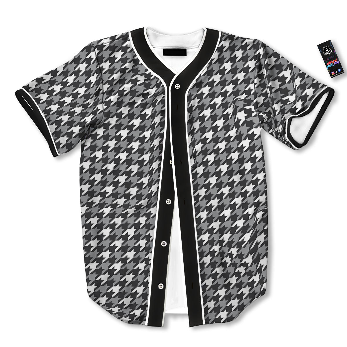 Houndstooth White And Grey Print Pattern Baseball Jersey-grizzshop